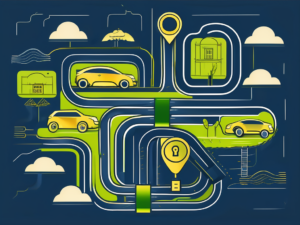 A roadmap leading to a golden key shaped like a car