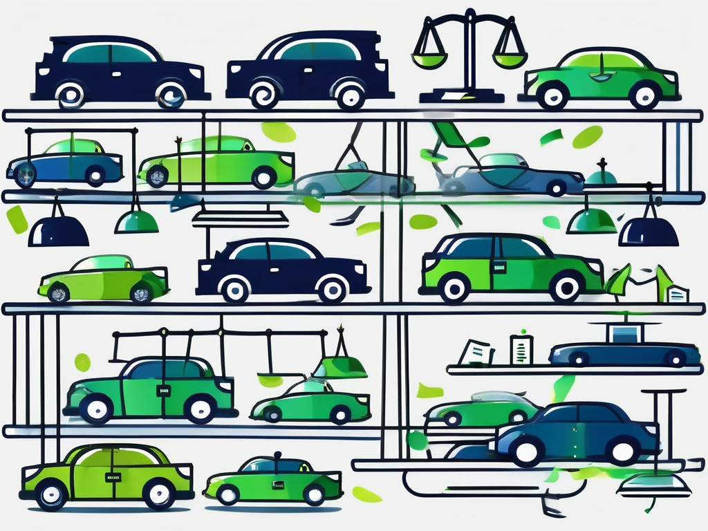 A car dealership lot with various types of cars