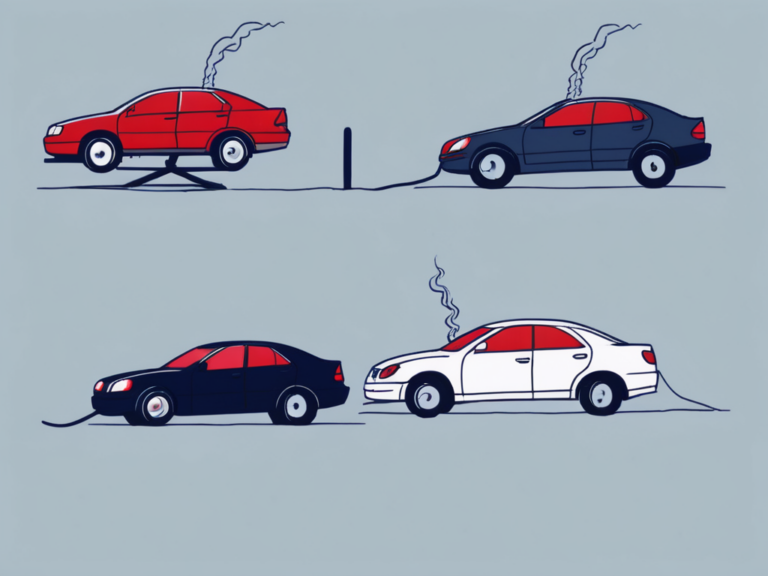 Three used cars with visible defects such as a flat tire