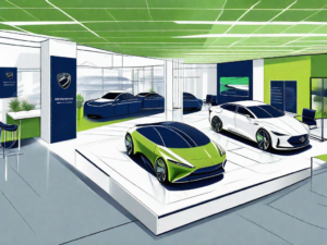 A new car dealership with various types of cars displayed in a well-organized manner