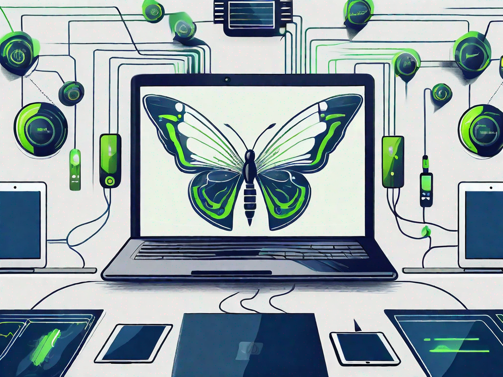 A used auto dealership with various technology devices like computers and tablets